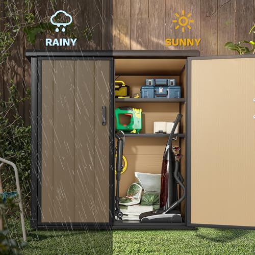 DWVO 5x3ft Resin Outdoor Storage Shed with Floor, Waterproof Lockable Storage Shed with Window, Plastic Outside Tool Storage for Garden, Backyard, Patio, Lawn, Gray