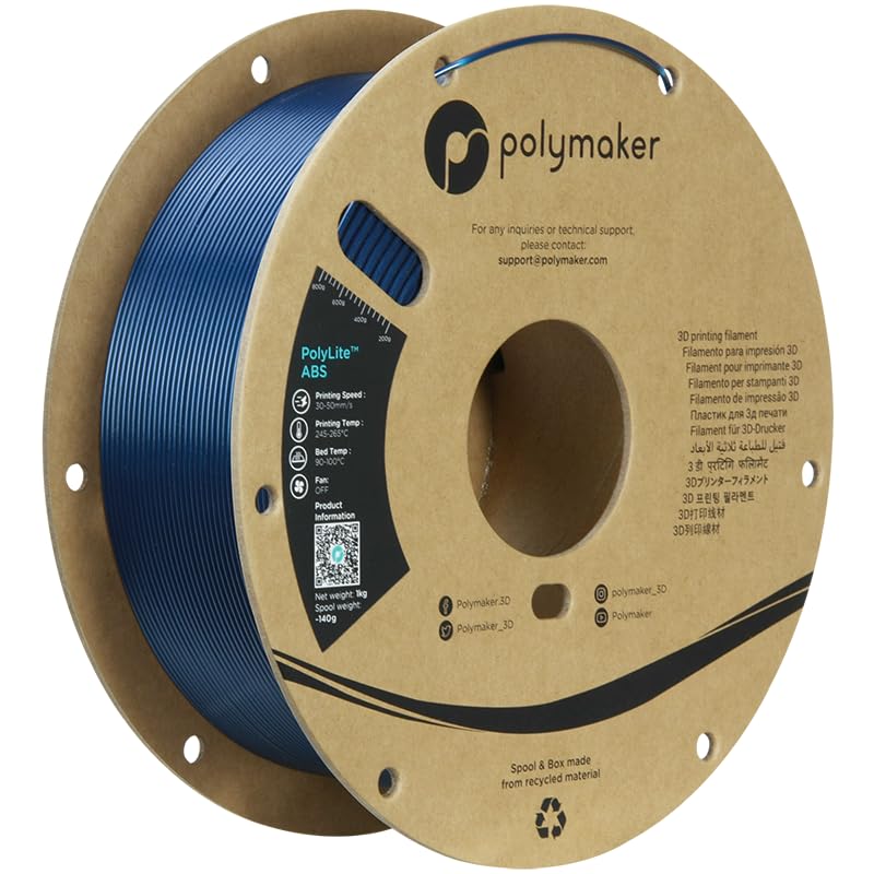 Polymaker ABS Filament 1.75mm Black, ABS 3D Printer Filament 1.75mm Heat Resistant 1kg - PolyLite ABS 3D Printing Filament 1.75mm, Strong & Durable, Dimensional Accuracy +/- 0.03mm