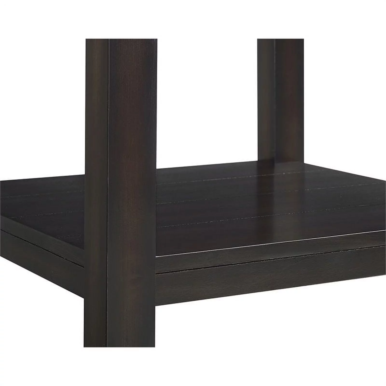 Maklaine Square Wood End Table with Marble Top and Bottom Shelf in Espresso