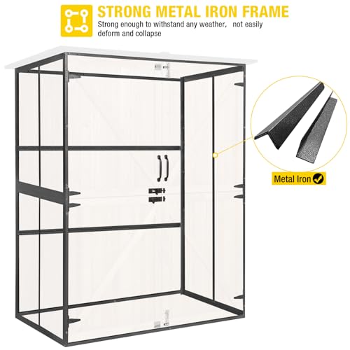 Aivituvin Outdoor Storage Shed Upgraded with Strong Metal Frame Garden Tool Shed Storage House Cabinet with Adjustable Shelfs and Wooden Floor 4.6 x 2.42FT (Brown)