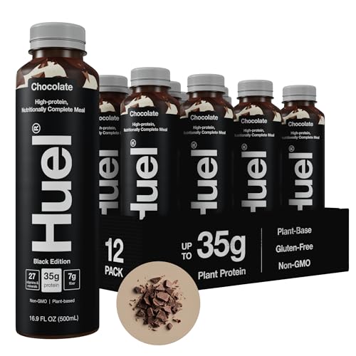 Huel Ready-to-Drink | Chocolate Meal Replacement Drink | High Protein Drink | Nutritionally Complete, Low Sugar, High Fiber, Plant Based, Vegan, Healthy | 20g Protein Per Bottle | 16.9 Fl Oz (12 Pack)