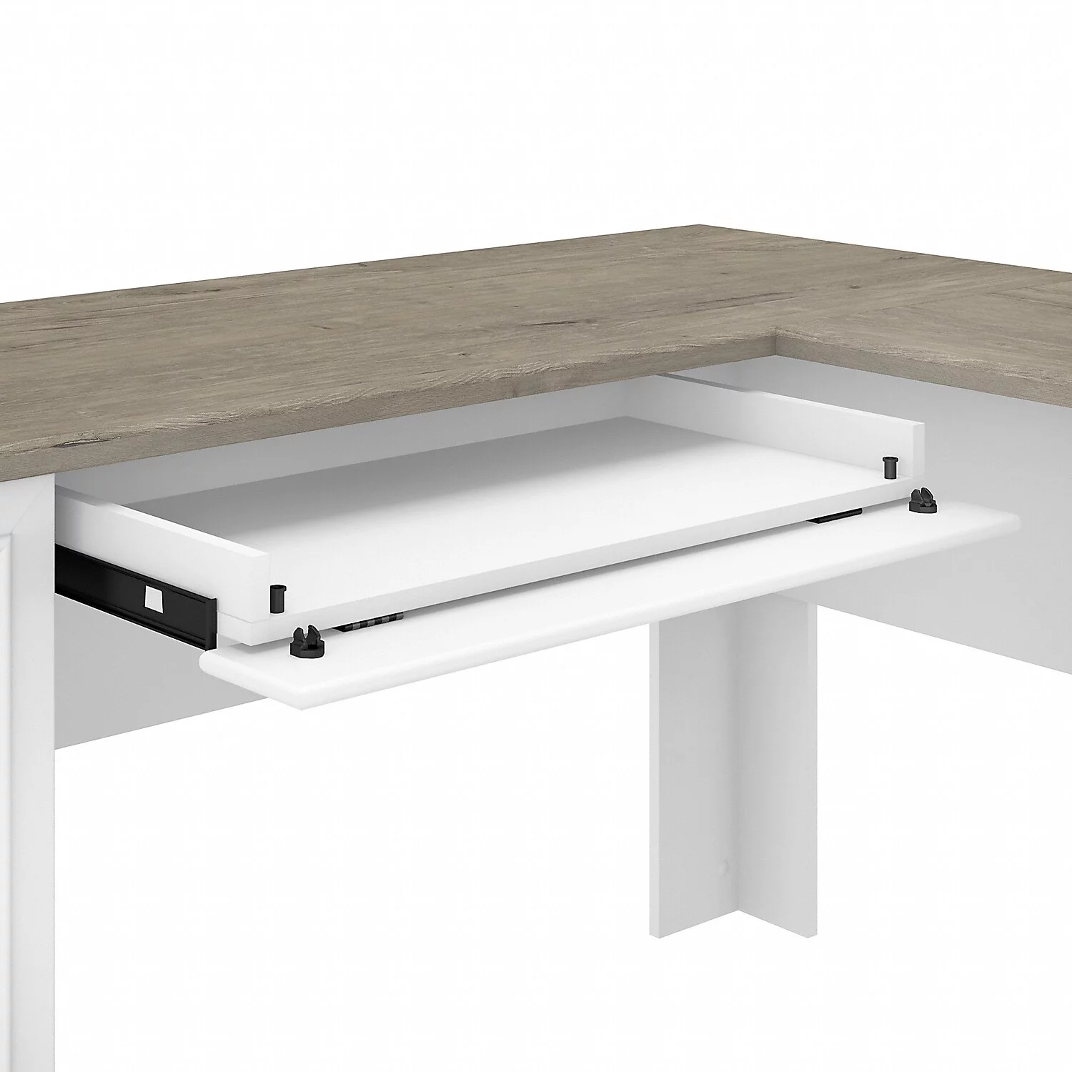 Fairview 60W L Shaped Desk with Bookcase in White and Gray - Engineered Wood