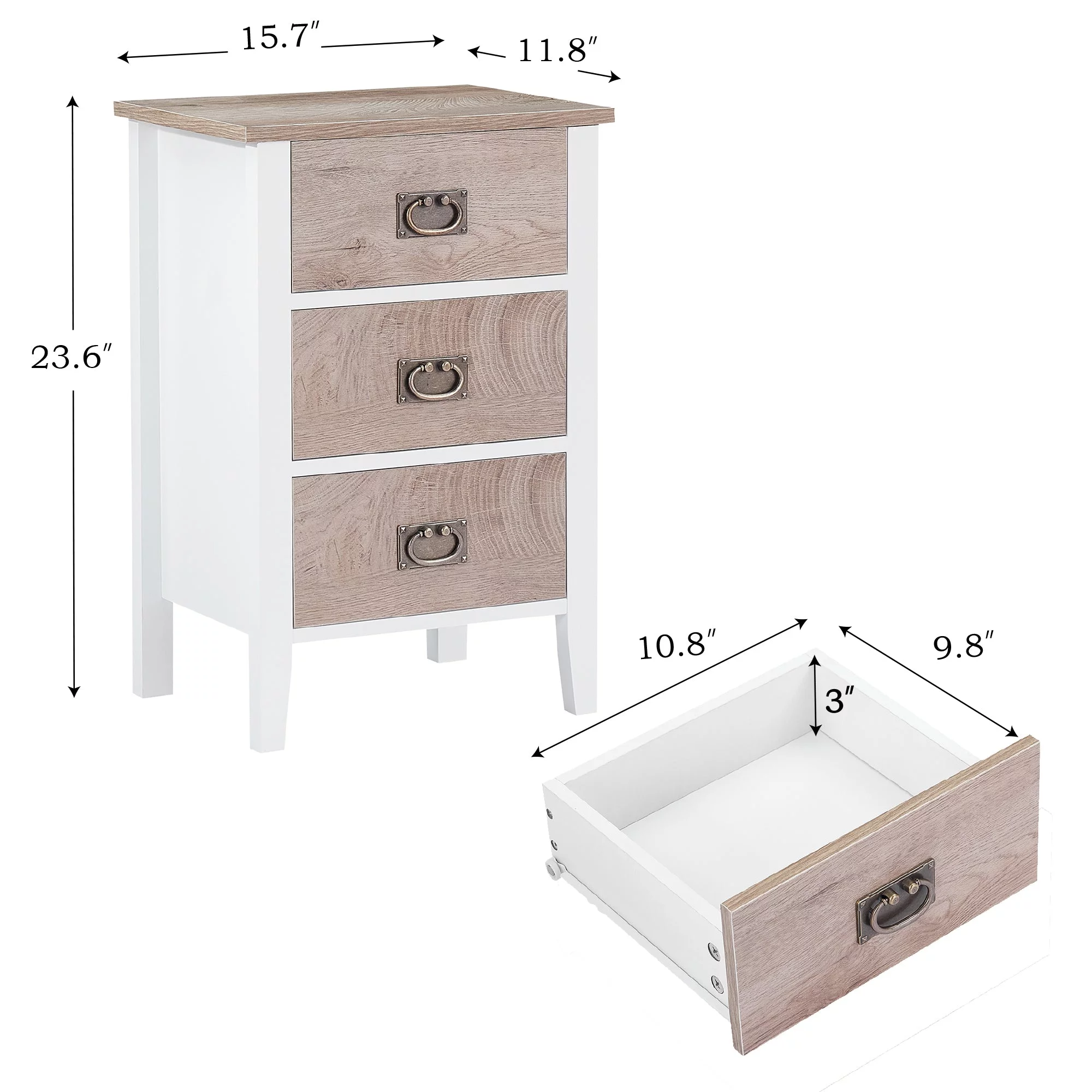 VECELO 3-Piece Bedroom Set with Metal Bed Frame and 2 Nightstand