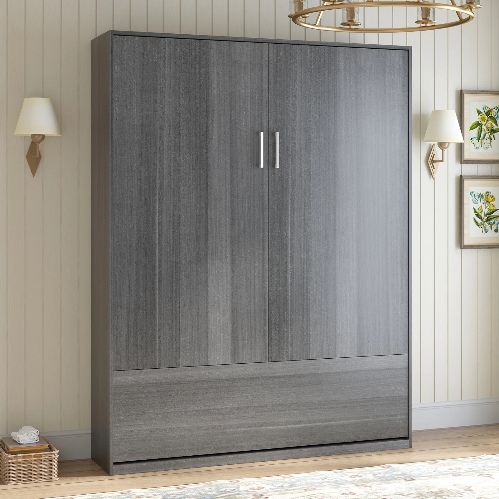 MUZZ Murphy Bed with Wardrobe, Foldable Wall Bed with Space Saving Design, Fold up Murphy Bed Cabinet for Storage, Multifunctional Cabinet Bed for Bedroom/Apartment(Style5,DarkGrey)