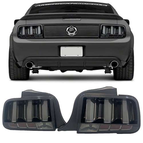 LED Tail Lights For 2005-2009 Ford Mustang, [Black Tube] Smoked Tail Lamp Red Brake Lights w/Sequential Signal Pair (Left + Right)
