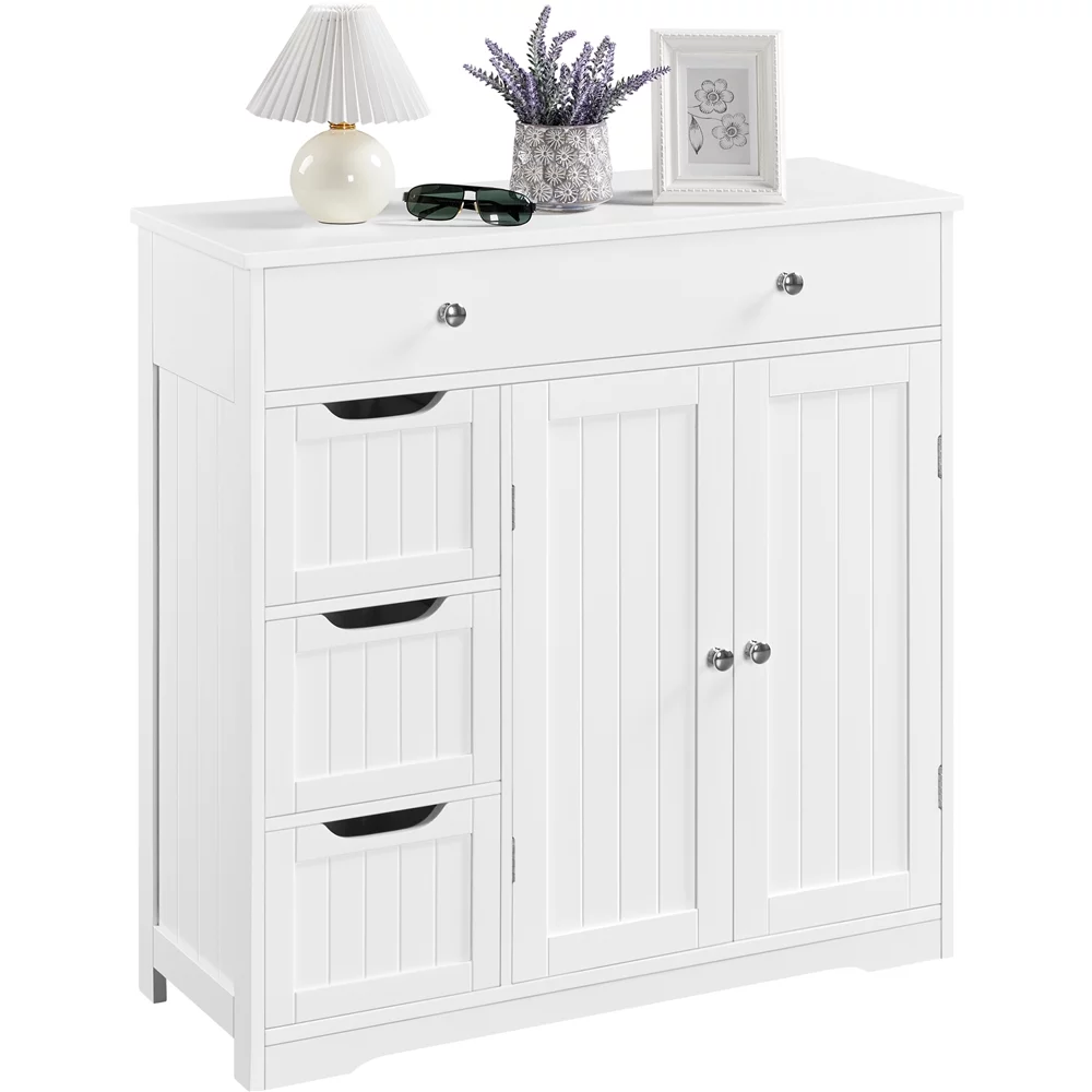 Topeakmart 4 Drawers Modern Floor Storage Cabinet with Adjustable Shelf for Bathroom Living Room, White