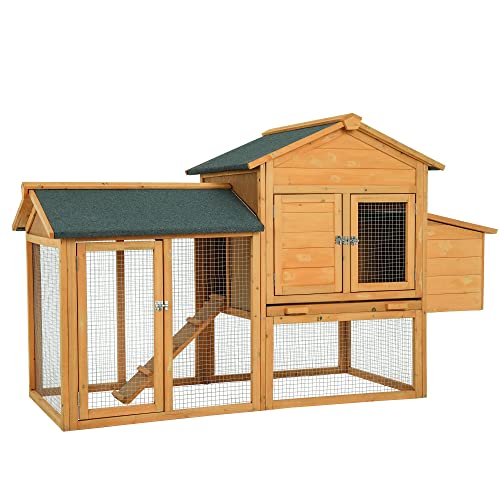 BestPet 66 Inch Wood Chicken Coop Chicken House Indoor Outdoor Chicken Cage 2-4 Chickens Waterproof with Egg Box Wire Fence Hen House Pet Hutch Garden Backyard Cage
