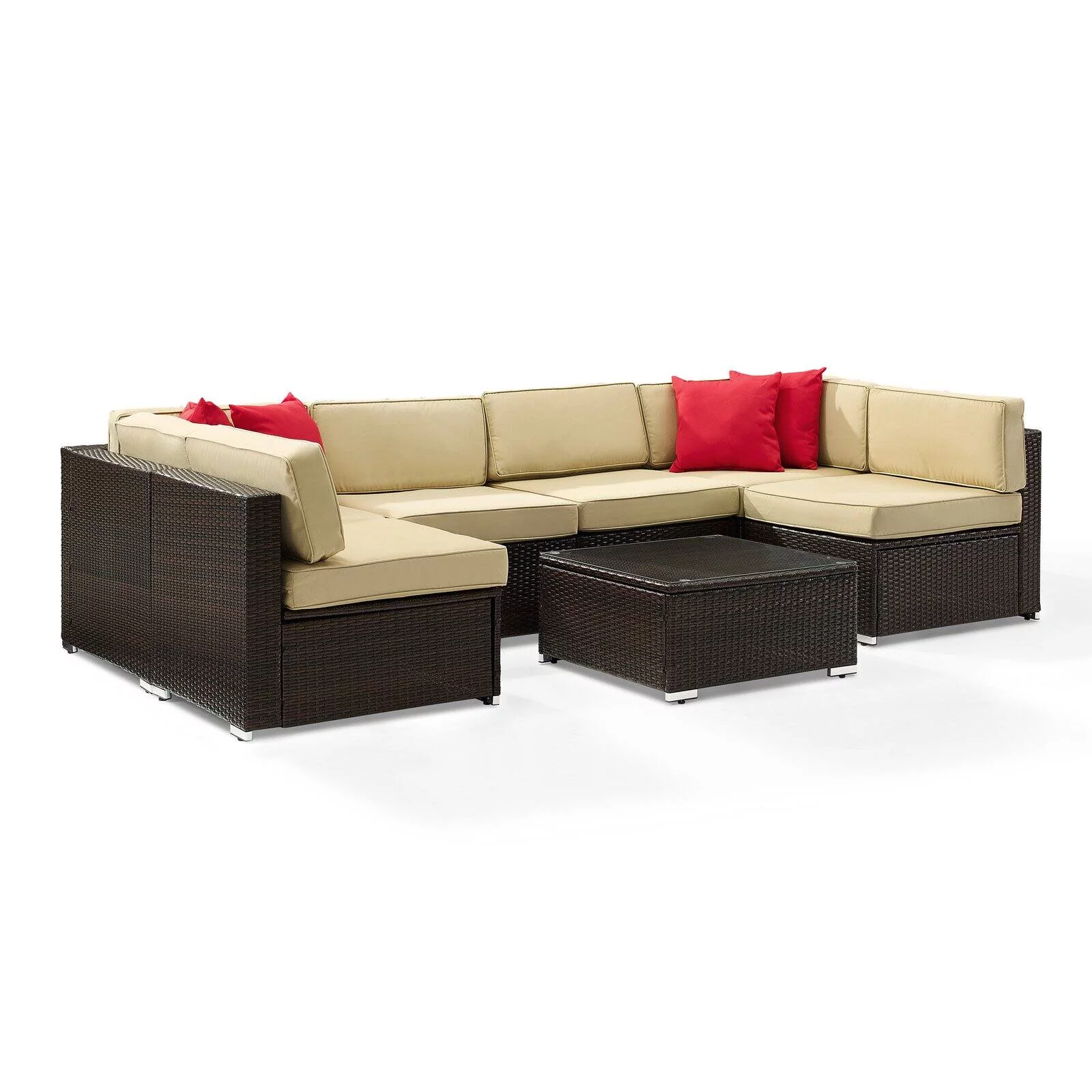 Crosley Sea Island 7 Piece Patio Sectional Set in Brown and Sand