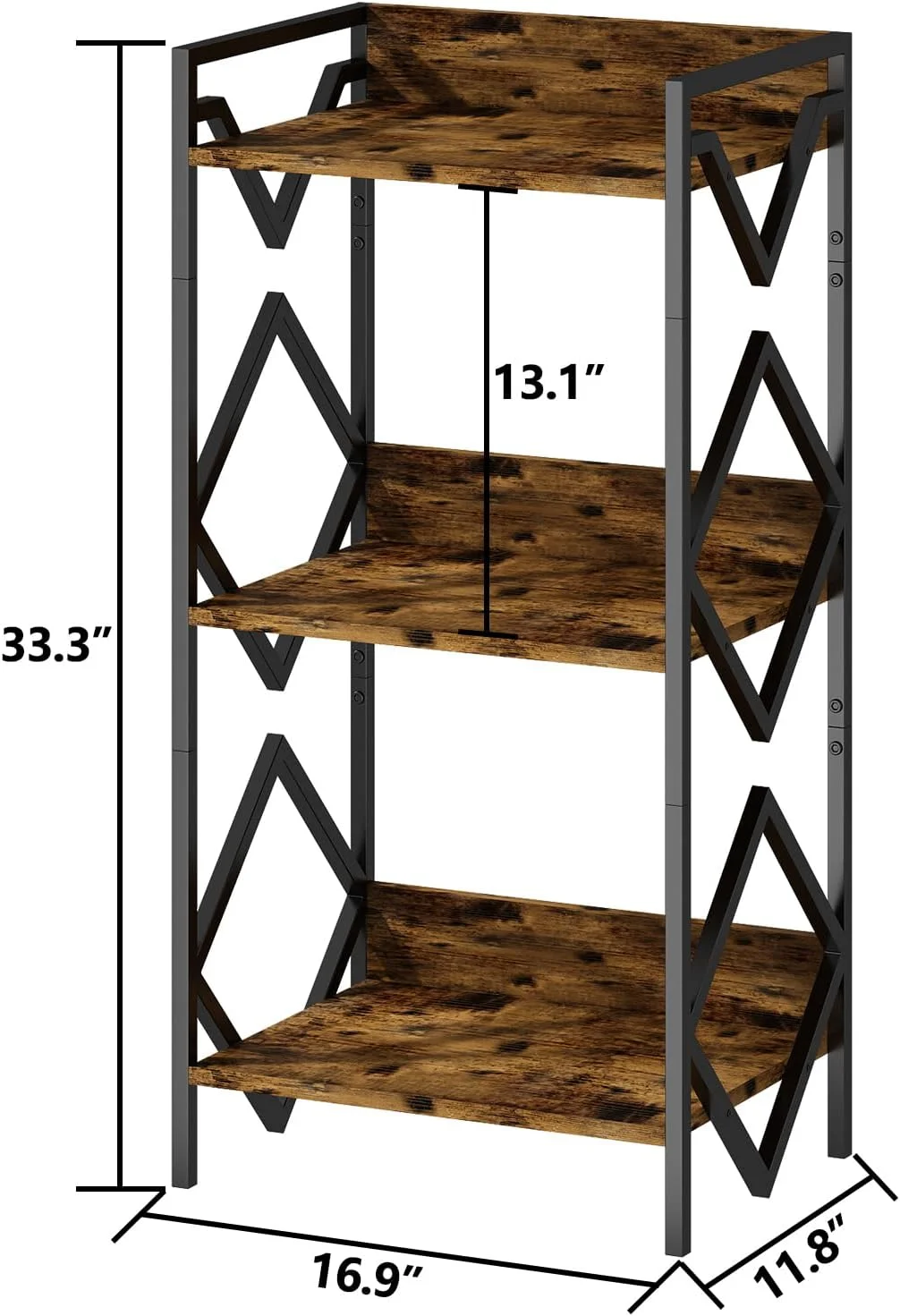 HOYRR Compact 3-Tier Metal Shelf  Big Storage in Small Spaces Office  Living Room  Bedroom Ready Short Sturdy  Black