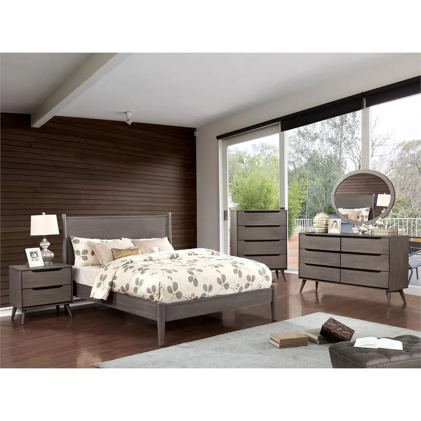 FOA Belkor 2-Piece Gray Solid Wood Bedroom Set - King + Nightstand