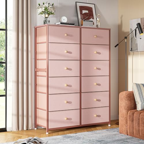 12 Drawers Dresser for Bedroom, 52.2''H Tall Dresser for Closet, Dressers & Chests of Drawers with Wooden Tabletop, Metal Frame, Dressers for Bedroom, Hallway,Closet, Rustic Brown