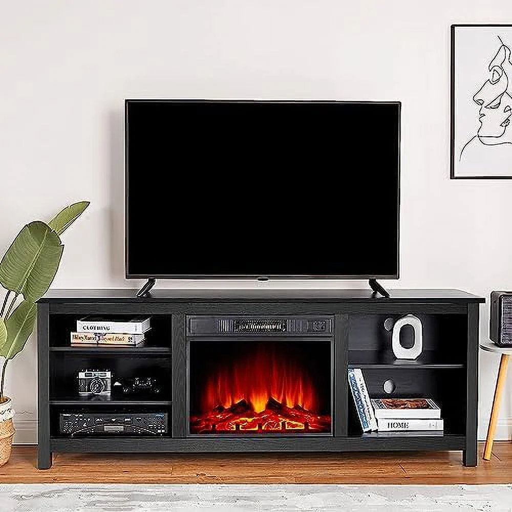 KHBIULIFE Fireplace TV Stand  Wood Texture Entertainment Center with 23'' Electric Fireplace  Farmhouse Entertainment Stand Media TV Console for TVs Up to 80''  70 inches