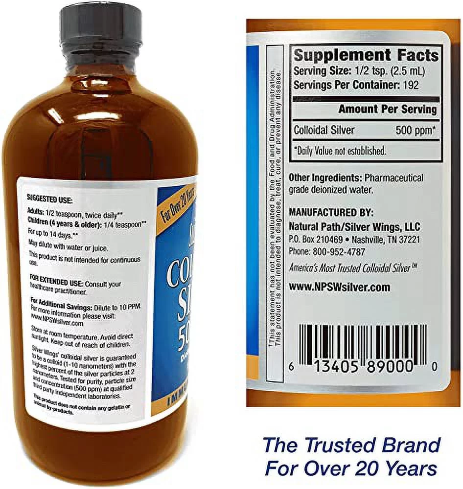 Natural Path Silver Wings Colloidal Silver 500PPM 16Oz + Herbal Ointment 250PPM
