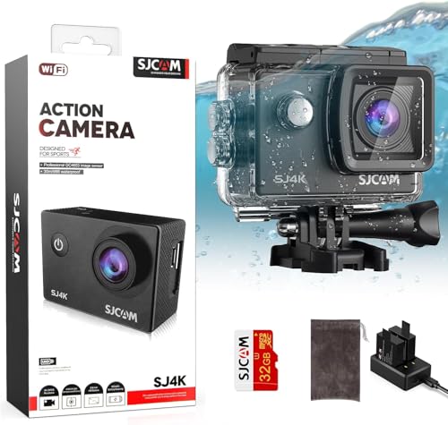 SJCAM SJ4000 Pro-Grade 4K Action Camera, 40MP 3-Axis EIS Stabilization Motorcycle Sport Camera, 170°FOV Waterproof Camera Underwater, 5X Zoom, Dual Batteries, 32G SD Card and Helmet Accessory Kit