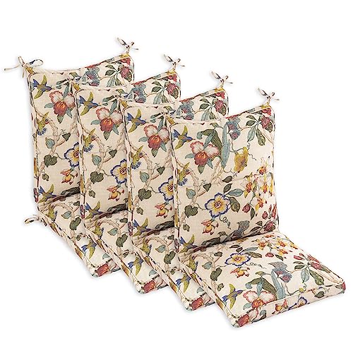 Set of 4 Outdoor Dining Chair Cushions, Comfort Patio Seating Cushions, 44 x21x4.5 inch, Single Welt and Zipper, (4, Khaki Floral Essence)