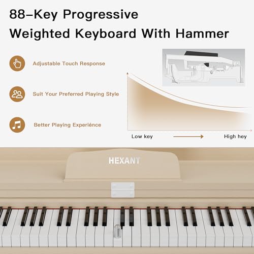 88-Key Weighted Digital Piano, Full-Size Semi-Weighted Upright Flip Electric Keyboard Piano with 3 Pedal and Multi-Functional Keyboard for Beginner(with Bench,Black)