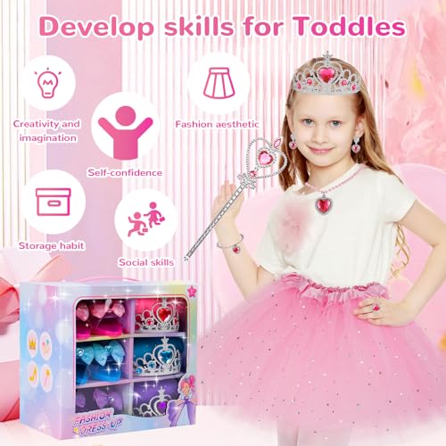 Princess Dress Up Toy Set, Girls Jewelry Boutique Role Playing Game, Toddler Dress Up Princess Shoes, Skirts, Crowns, wands, Jewelry, Party Birthday Creative Gift for 3 4 5 6 7 8 Years Old Girls