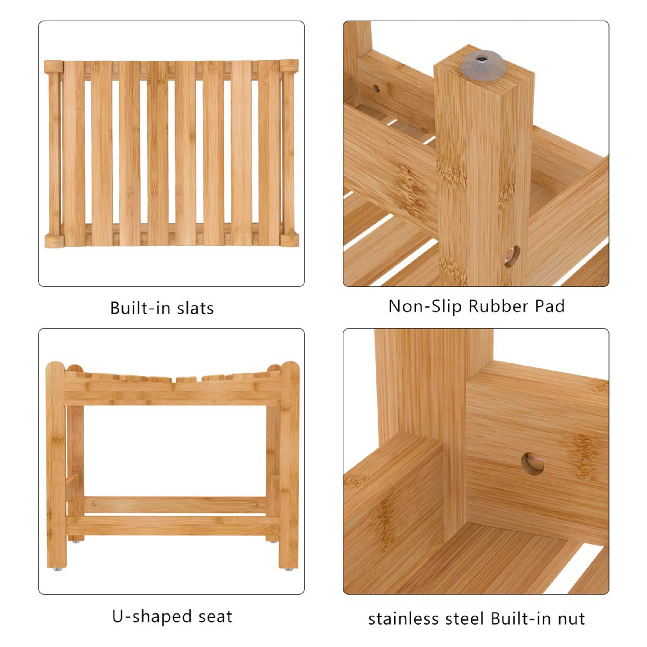 Bambloom Bamboo Shower Bench,Waterproof Anti-Slip Shower Stool in Bathroom & Inside Shower