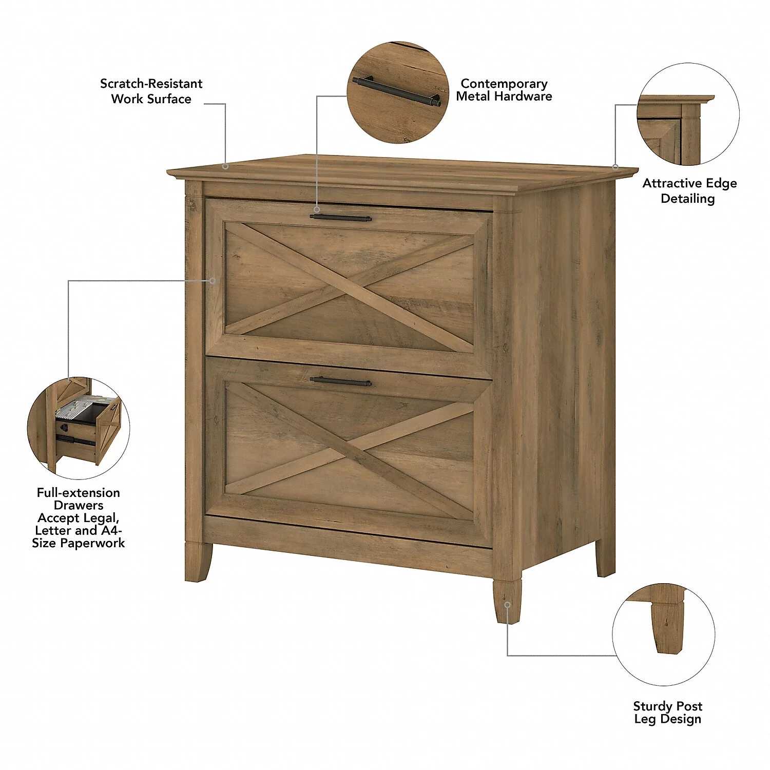 Key West L Desk with Lateral File Cabinet in Reclaimed Pine - Engineered Wood