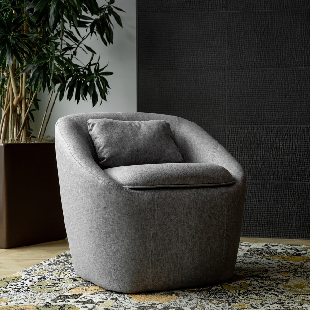 7th Haven Inc WOVENBYRD Barrel Chair with Storage Seat and Ottoman Brown Faux Leather Faux Leather