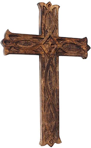 IBLAY Wooden Religious Catholic Crucifix Cross Wall Hanging 18 x 12 Inches Carvings Living Room Home Decor Accent Church Chapel Altar Wall Art Decor