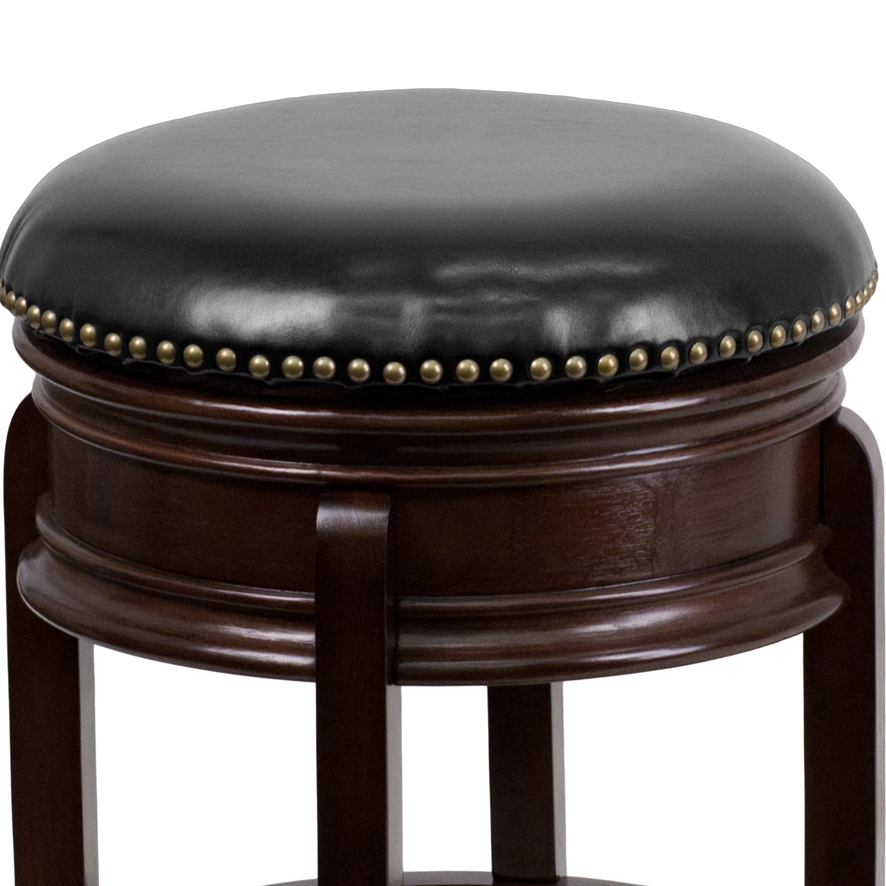 Flash Furniture Carol 24'' High Backless Cappuccino Wood Counter Height Stool with Carved Apron and Black LeatherSoft Swivel Seat