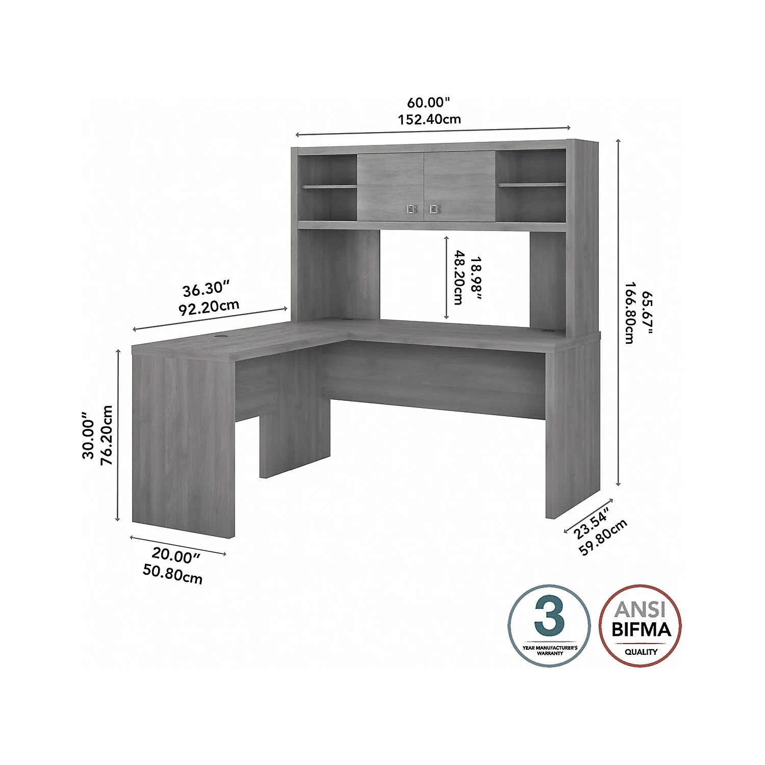 Echo L Shaped Desk with Hutch in Modern Gray - Engineered Wood