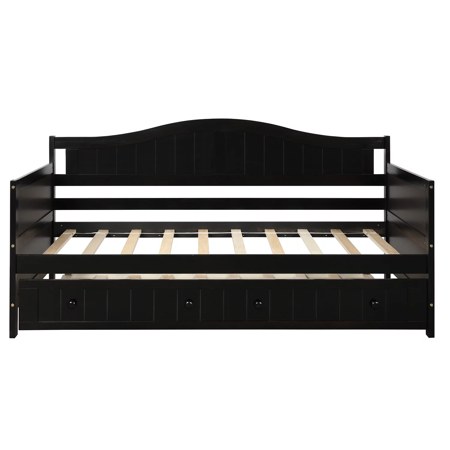Double Wooden Sofa Bed Slatted Roller Bed Bedroom Living Room Sofa Bed Classic Arched Profile Living Room Guest Room Children's Room (Espresso)