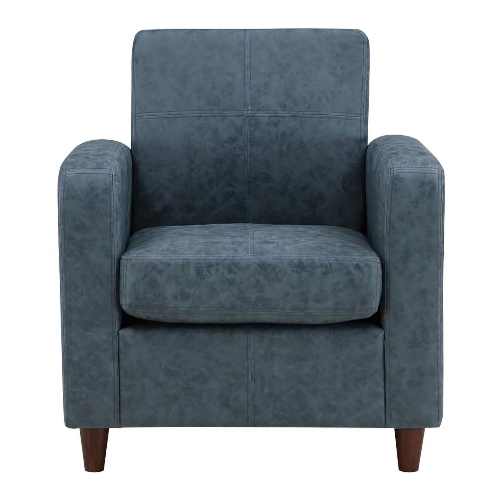 Venus Club Chair in Navy Blue Faux Leather and Medium Espresso Legs