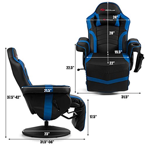 Goplus Massage Gaming Chair, Racing Style Gaming Recliner w/Adjustable Backrest and Footrest, Ergonomic High Back PU Leather Computer Office Chair Swivel Game Chair w/Cup Holder and Side Pouch