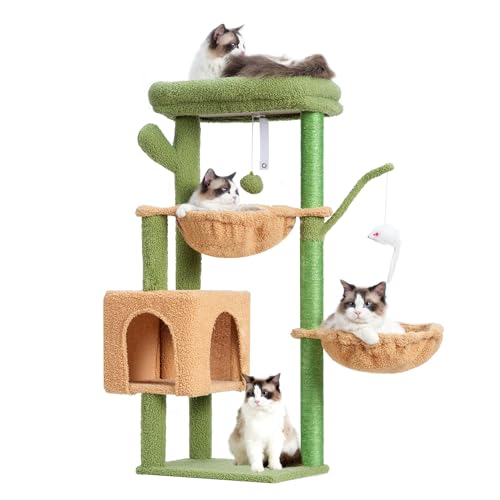 Heybly Cat Tree, 39.4 Inches Tower Condo with Scratching Post, Cat Tower for Indoor Cats, Fully Wrapped Sisal Pole, Soft Platform, 2 Baskets and Dangling Toy, Light Gray HCT006SW