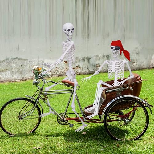 2 Pack 5.4Ft Halloween Skeletons Posable Skeletons Life Size Full Body Bones with Movable Joints for Halloween Decorations White