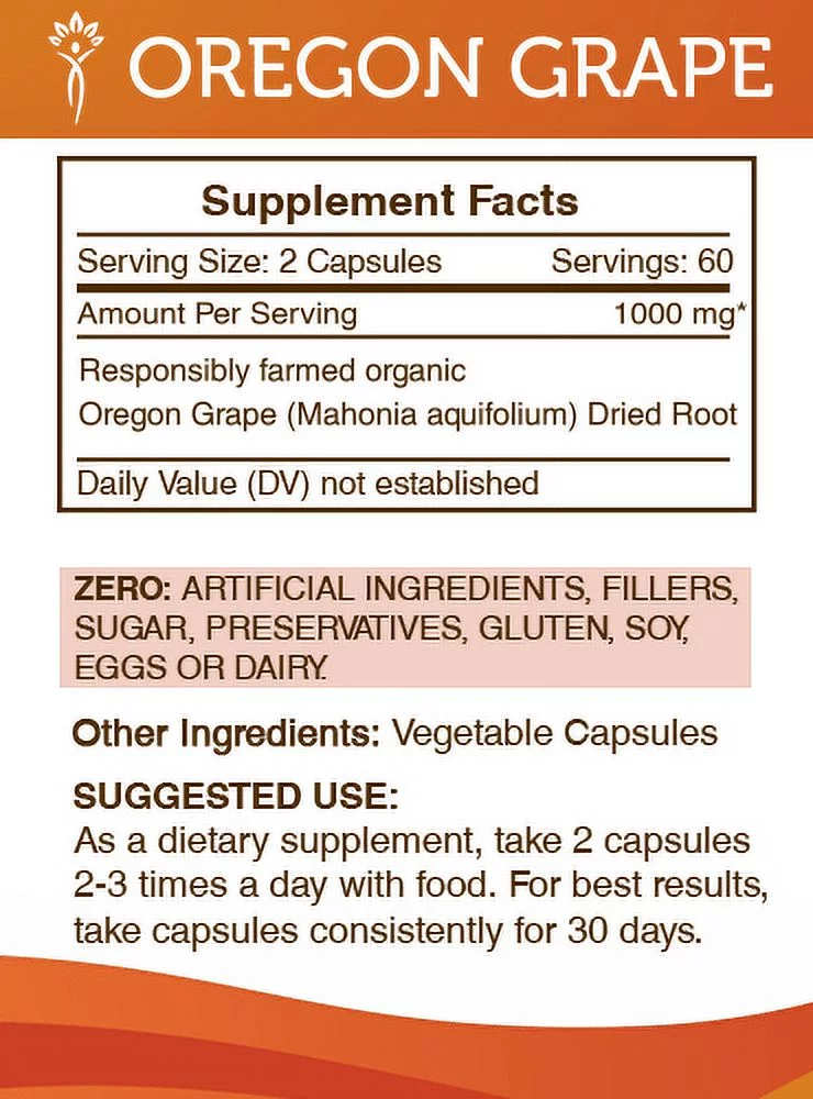 Secrets of the Tribe Oregon Grape 120 Capsules, 500 mg, Responsibly farmed organic Oregon Grape (Mahonia aquifolium) Dried Root