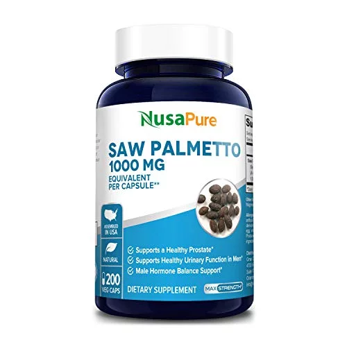 NusaPure Saw Palmetto Extract 4,000mgn -  200 Capsules, Gluten-Free, Health Dietary Supplement, Enriched with Bioperine for Unisex Adult Heath & Wellness