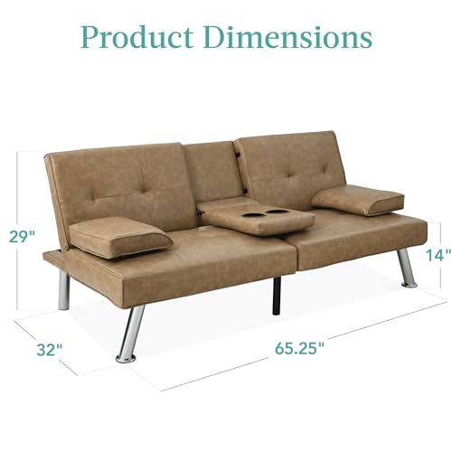 Best Choice Products Faux Leather Upholstered Modern Convertible Futon, Adjustable Folding Sofa Bed, Guest Bed w/Removable Armrests - Blue