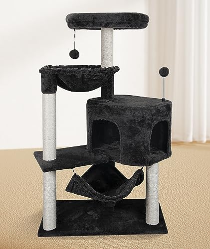 YUNIQUE Cat Tree with Cat Condo and Big Hammock, Grey