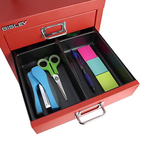 Bisley 10-Drawer Steel MultiDrawer Cabinet - Black, Chrome Pull Handles with Label Holders, Powder-Coated Steel, Removable Drawers, Fits Under Most Desks, Labels Included