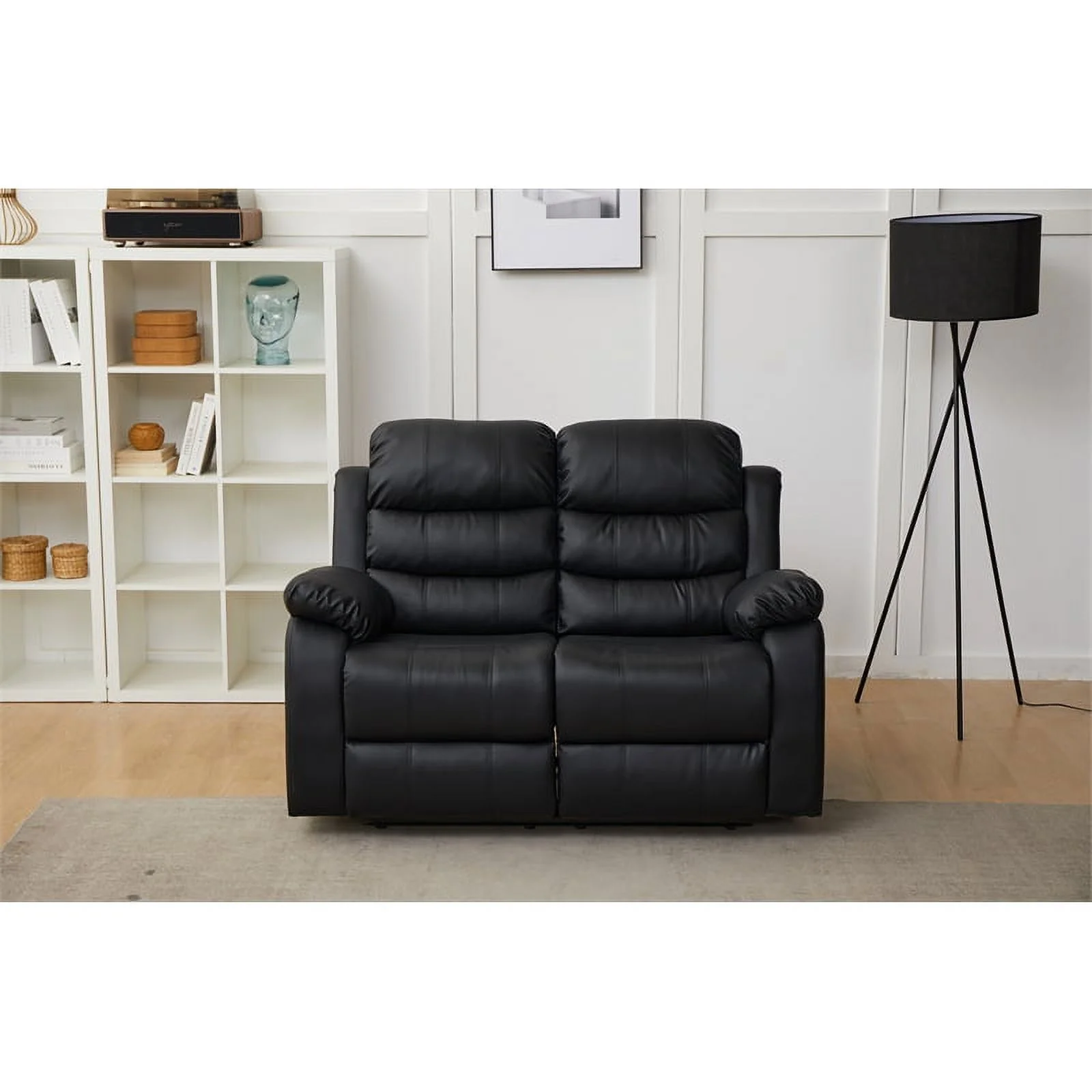 Kingway Furniture Eston Faux Leather Living Room Loveseat in Black