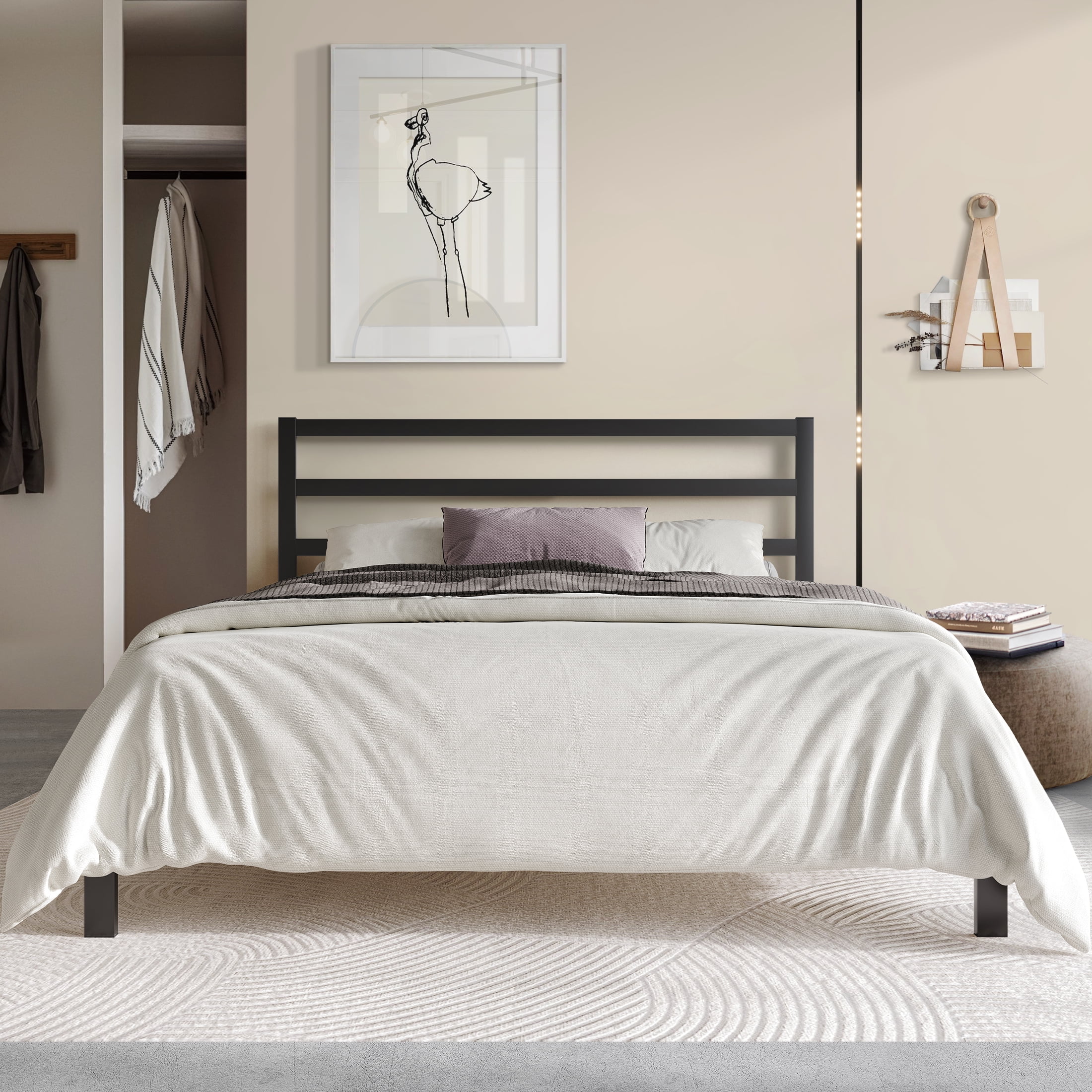 Castle Place Classic Queen Size Metal Platform Bed, Black