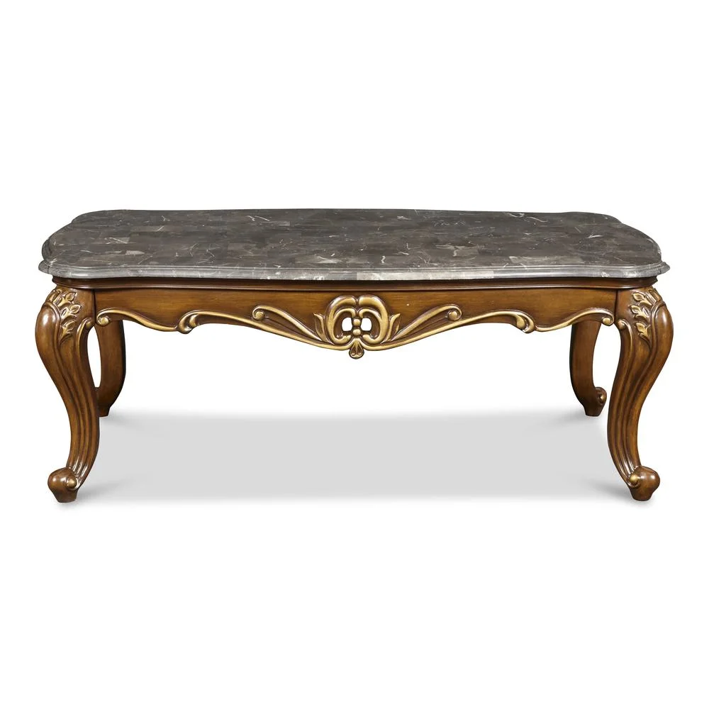 New Classic Furniture Constantine Solid Wood and Marble Cocktail Table in Brown
