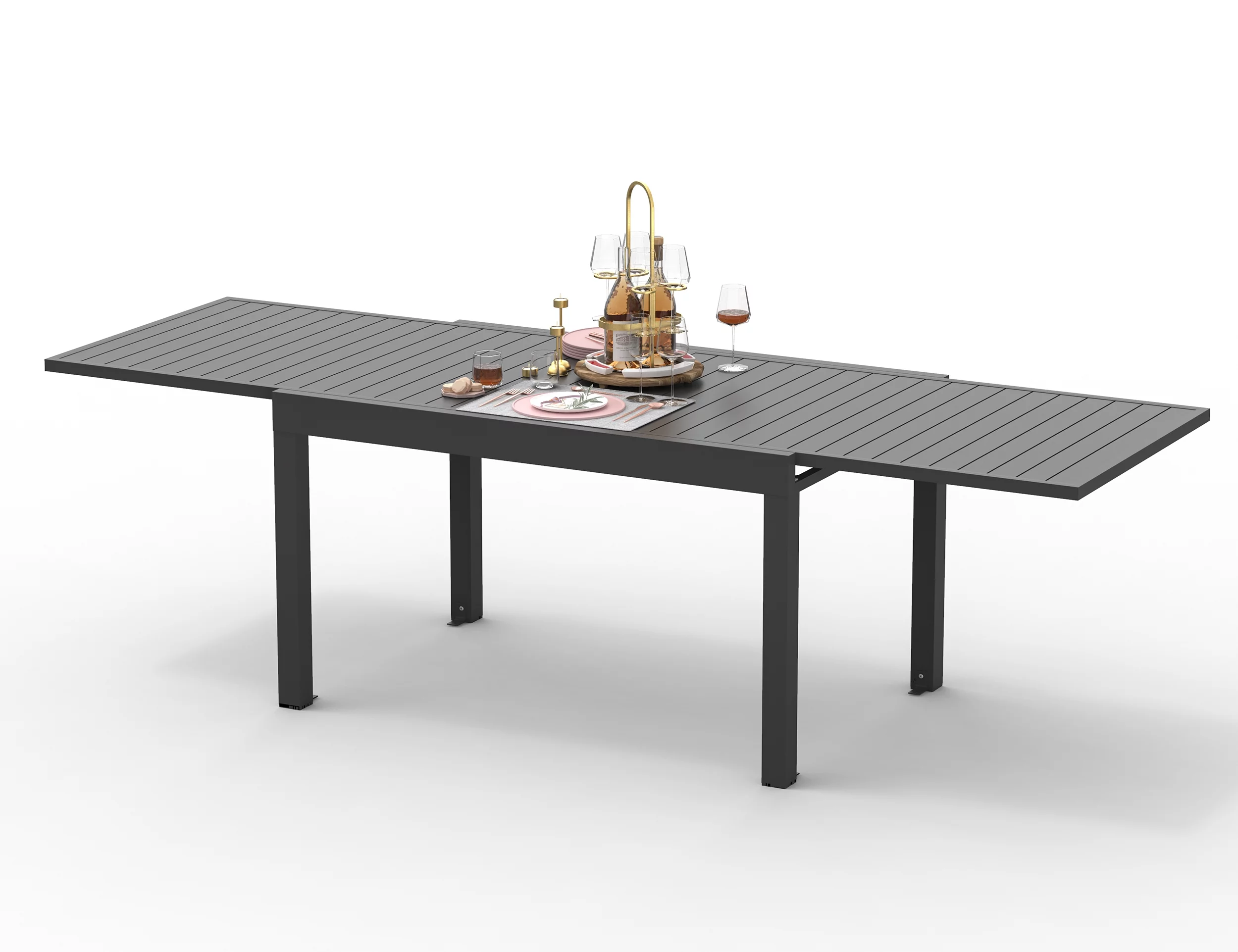 Domi Expendable Patio Table Aluminum Metal Indoor Outdoor Adjustable Rectangular Table for Porch Backyard Balcony Garden