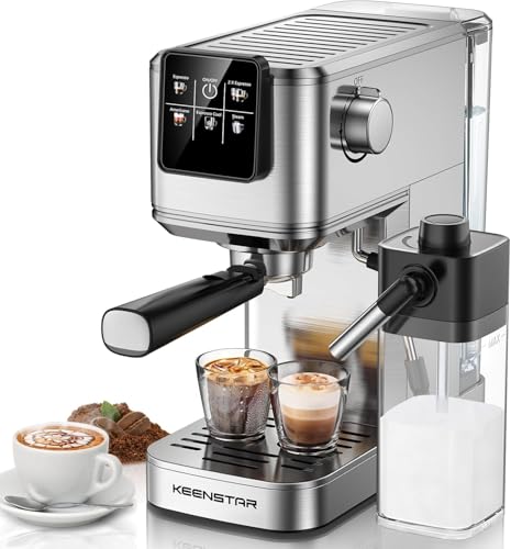 Espresso Coffee Machine with Milk Tank, 20Bar Hot & Iced Coffee Machine with Rapid Cold Brew, Touch Screen Espresso Maker with Steam Wand for Coffee Lover