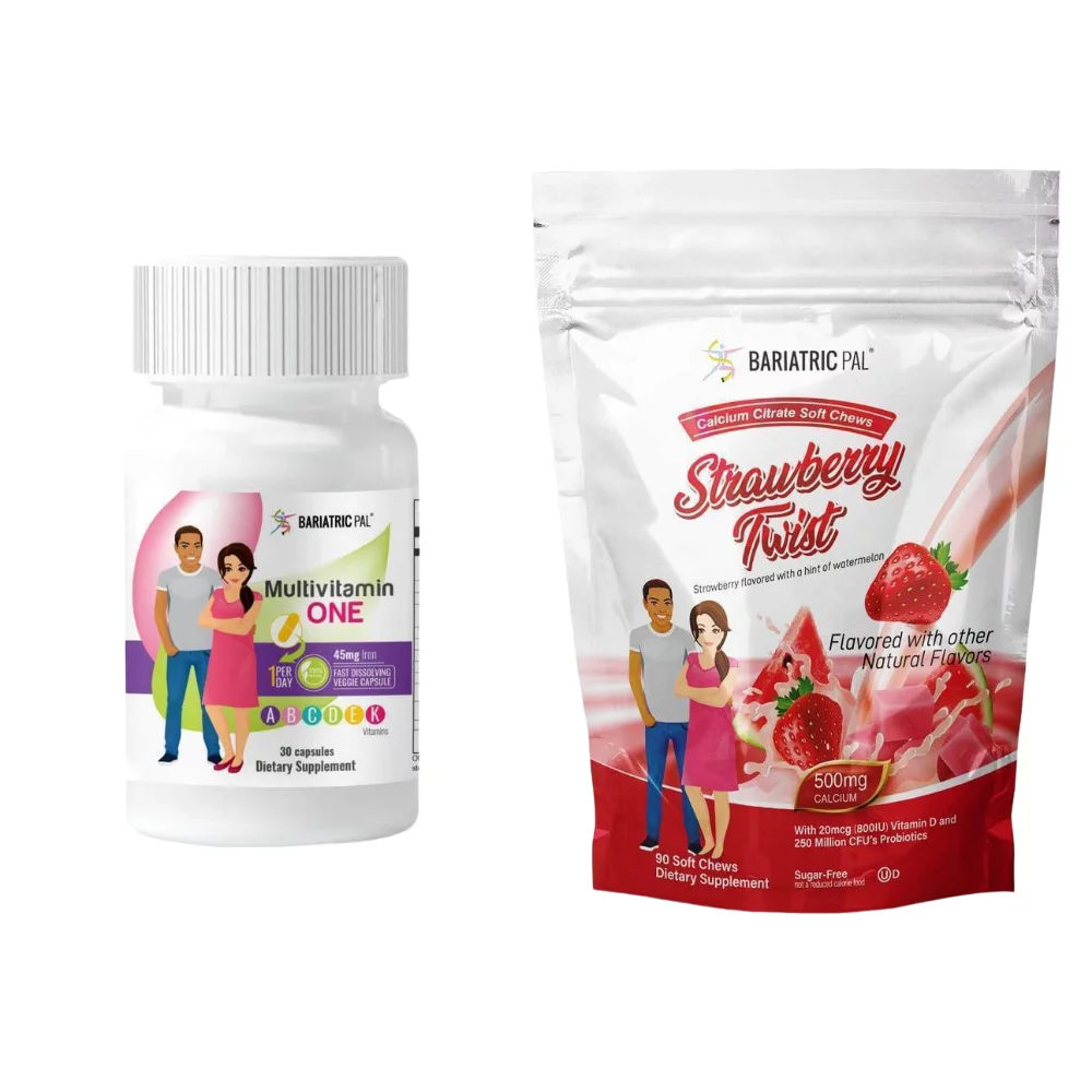 Gastric Band Complete Vitamin Pack - Capsules Size: 1-Month Supply, BariatricPal Multivitamin ONE: Capsule with 45mg Iron, BariatricPal Calcium Citrate Soft Chews: Strawberry Twist