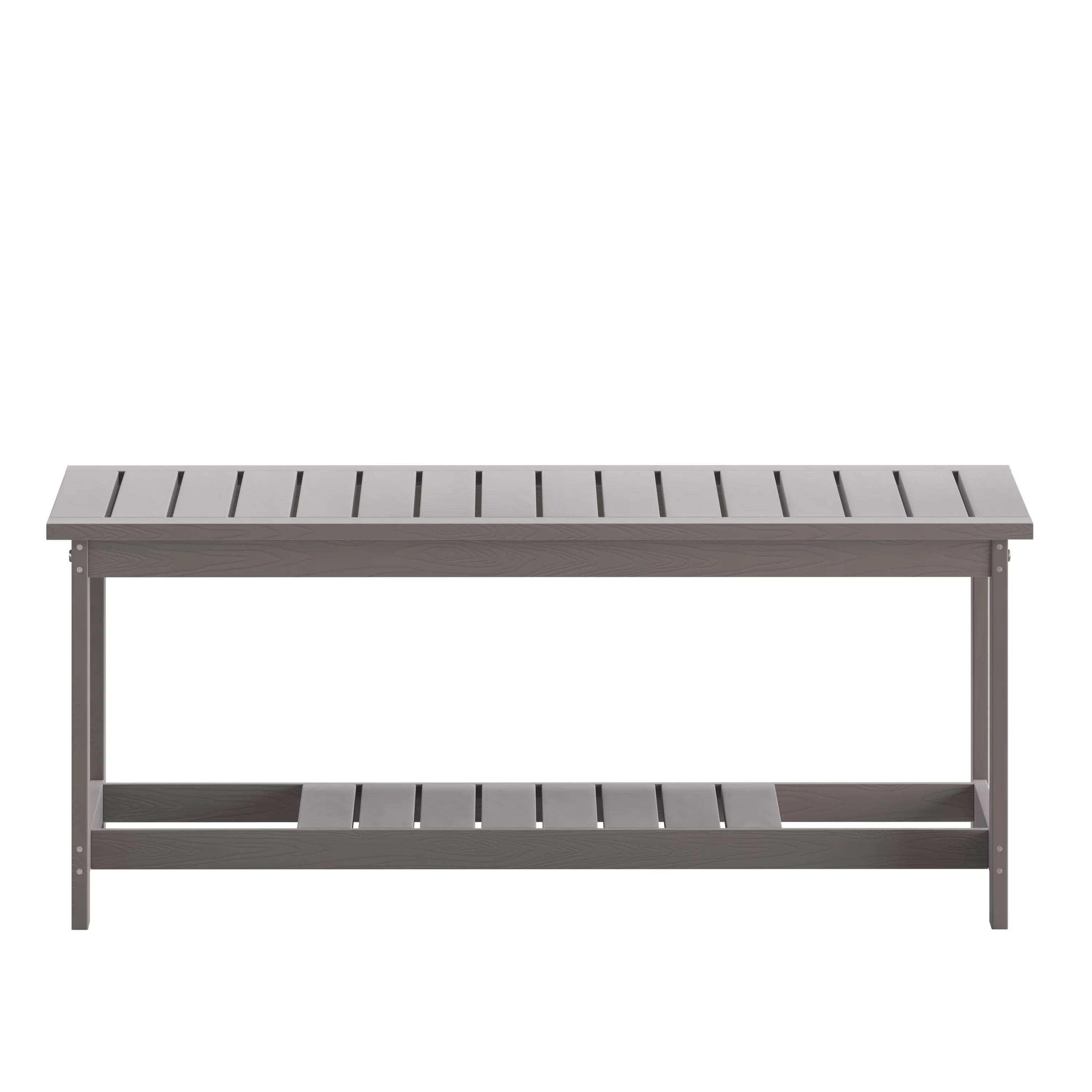 Merrick Lane All-Weather Poly Resin Wood Two Tiered Adirondack Slatted Coffee Conversation Table in Gray