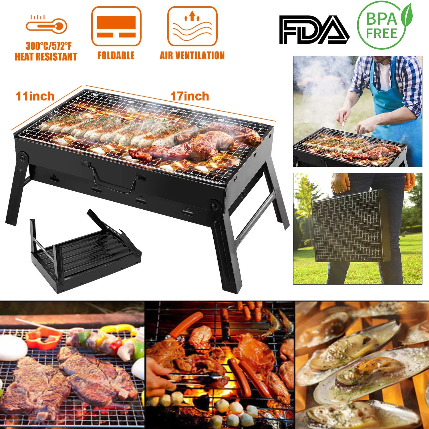 iMountek Charcoal Folding Portable Barbecue Charcoal Grill Outdoor Stainless Steel Small BBQ Tool