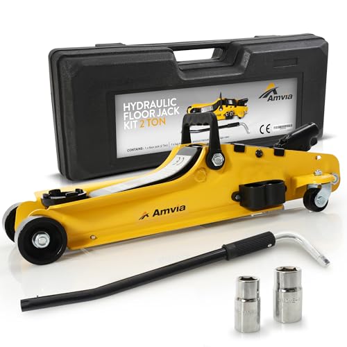 Floor Jack Kit 2 Ton with Case (4,400 lbs) | Car Jack Kit - Hydraulic Low Profile Jack | Trolley Jack - Tire Jack Tool Kit | Portable, Ideal for SUV and Auto - Universal Kit with Lug Wrench