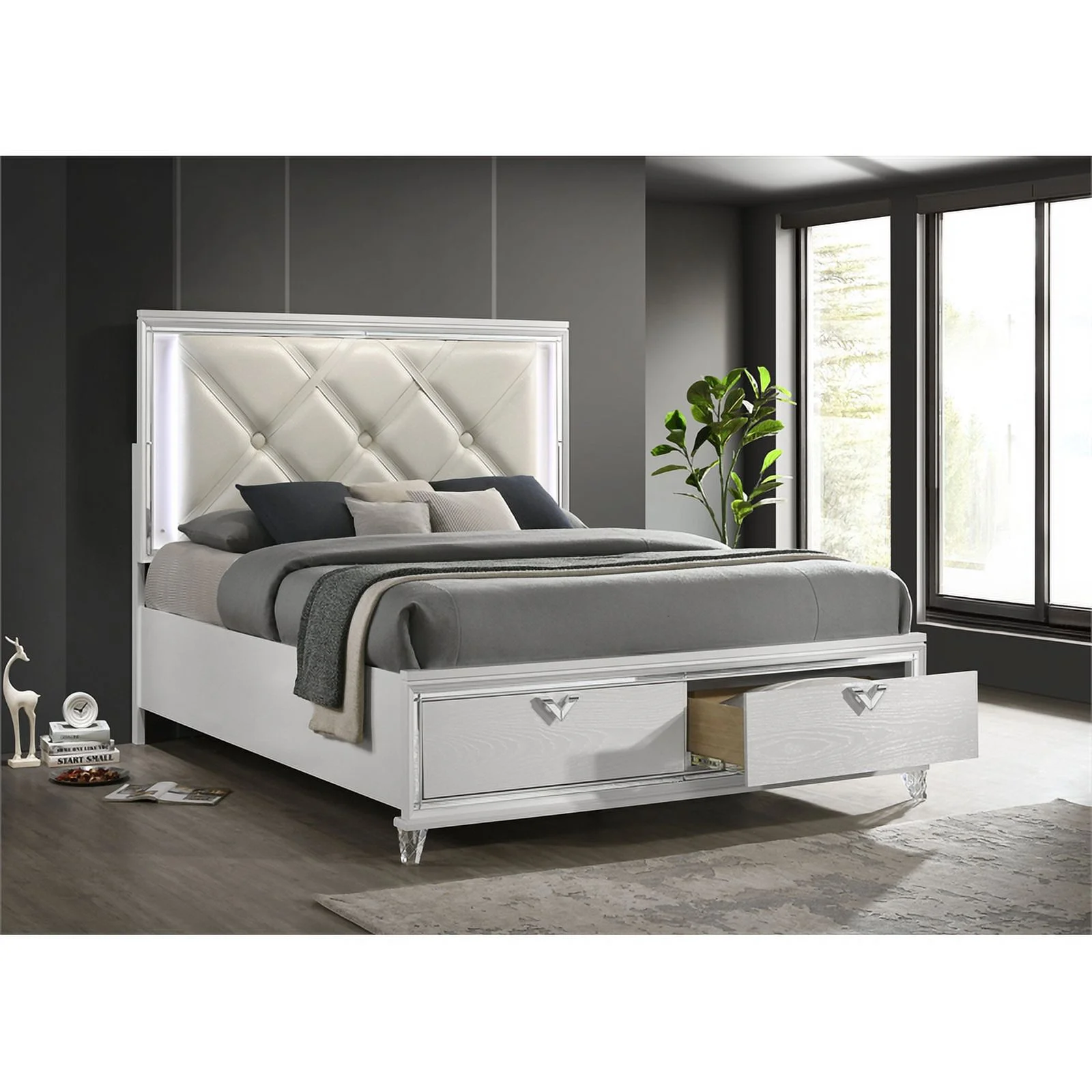 Pemberly Row Prism 5 PC King Modern Bedroom Set made with Wood in White color