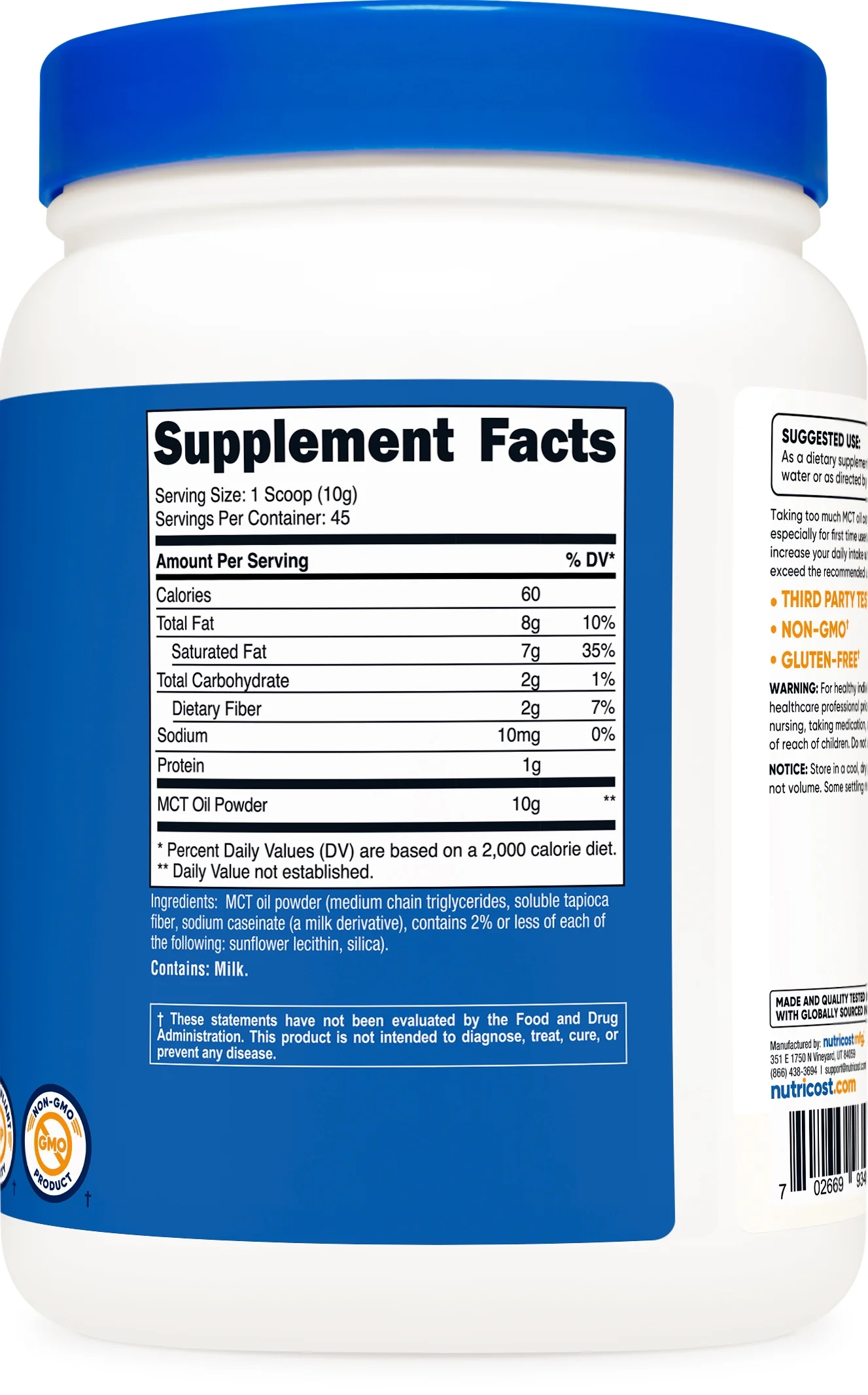 Nutricost MCT Oil Powder 1LB (16oz) - (Medium Chain Triglyceride) Supplement