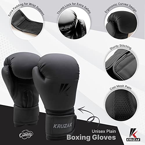Kruzak Matte Black Boxing Gloves and Pads, Boxing Gloves Training Set for Kickboxing and Muay Thai MMA Training - Boxing Kit for Adults with Punching Pads for Martial Arts and Karate
