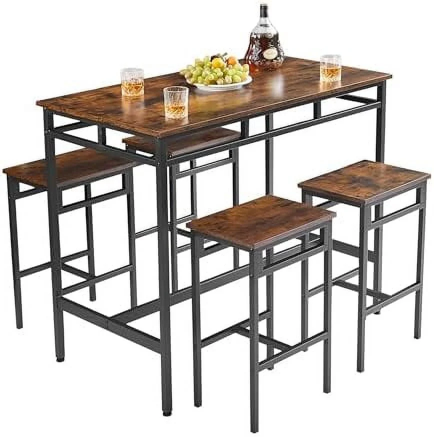 NLIBOOMLife 5 Piece Dining Room Table and Chairs Set Industrial Style Metal and Wood Table and Four Chairs Modern Rectangular Kitchen Table  Set Breakfast Nook for Small Space Rustic Brow